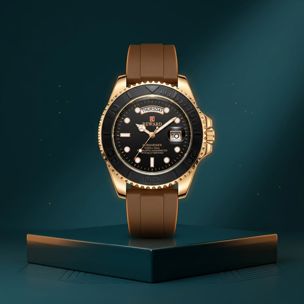 REWARD Original Yacht Master Gents Watch with Day Date Display and Silicon Strap