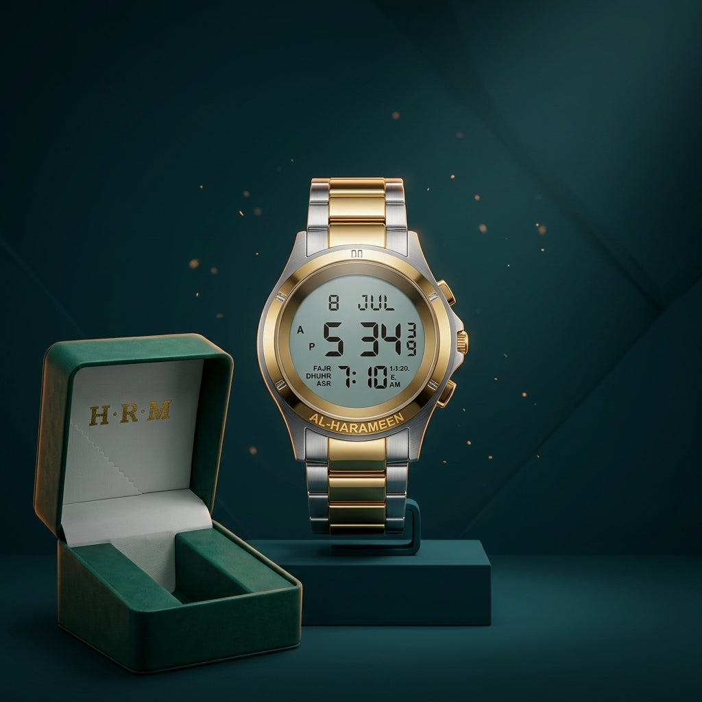 Al Haramain Original Saudi Prayer Watch with Qibla Direction and Prayer Times