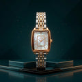 POEDAGAR Ladies Quartz Watch with Steel Chain and Elegant Cut Glass Design