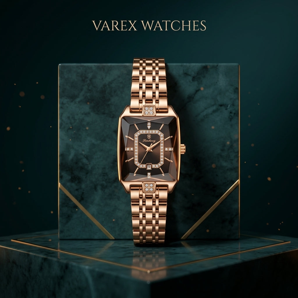 POEDAGAR Ladies Quartz Watch with Steel Chain and Elegant Cut Glass Design