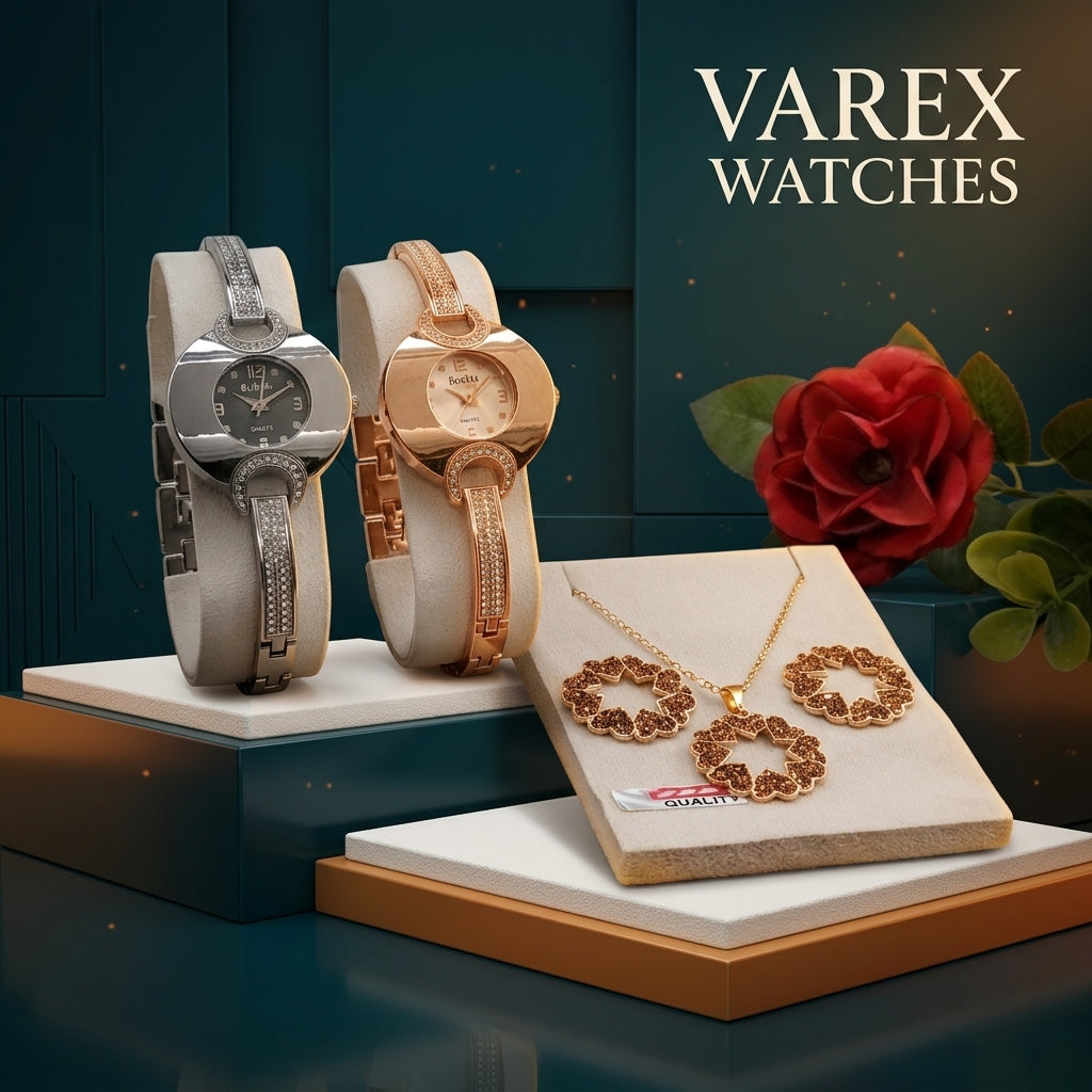 Double Watch Gift Set for Girls with Stone Jewelry and Premium Gift Box