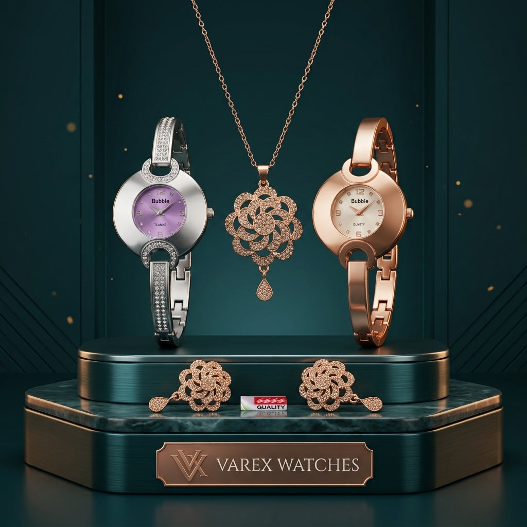 Double Watch Gift Set for Girls with Stone Jewelry and Premium Gift Box