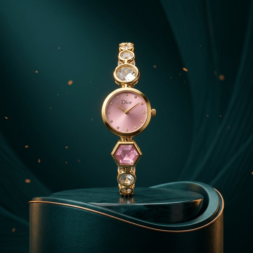 DIOR Ladies Gold Finish Watch with Elegant Bracelet Design