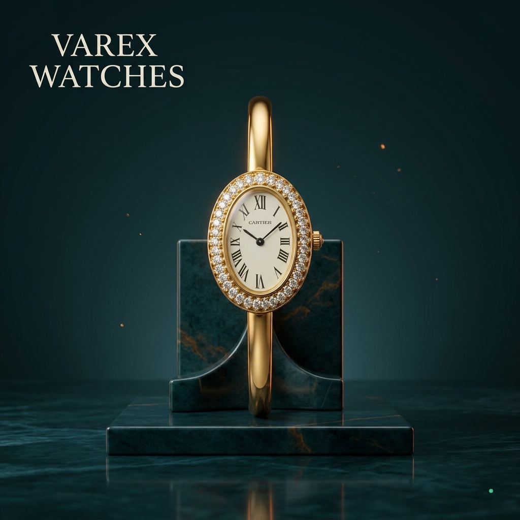 CARTIER Ladies Bracelet Watch with Gold Finish and Stone Bezel Design