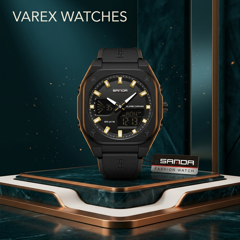 SANDA Original Analog Digital Sports Watch with World Timer and Waterproof Design