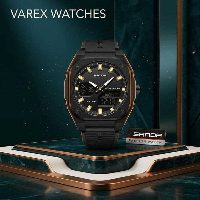 SANDA Original Analog Digital Sports Watch with World Timer and Waterproof Design
